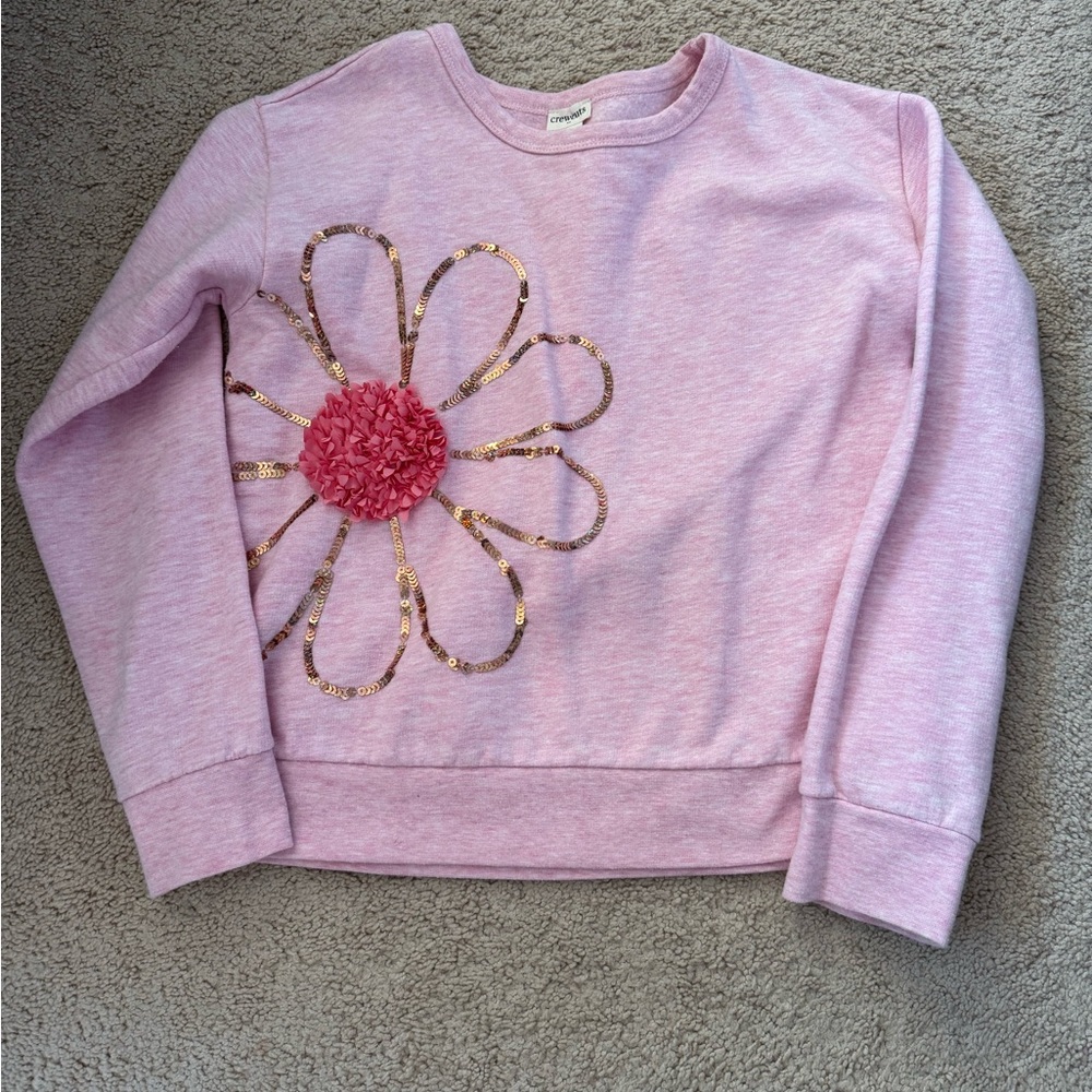 Crewcuts Light Pink Sweatshirt with Floral Design